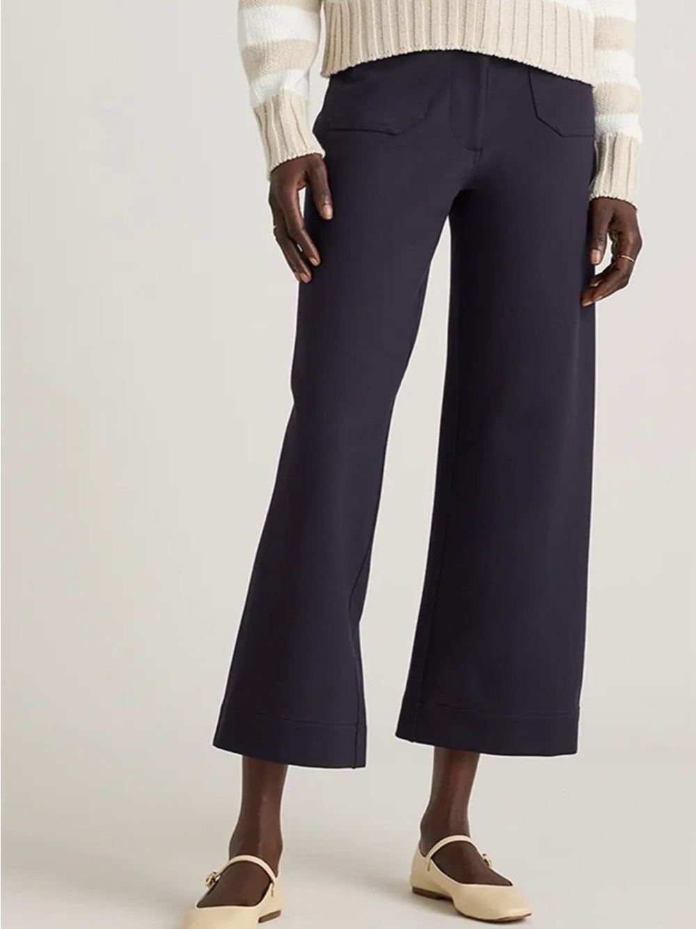 NWT Quince Ultra-Stretch Ponte Cropped Wide Leg Pants navy